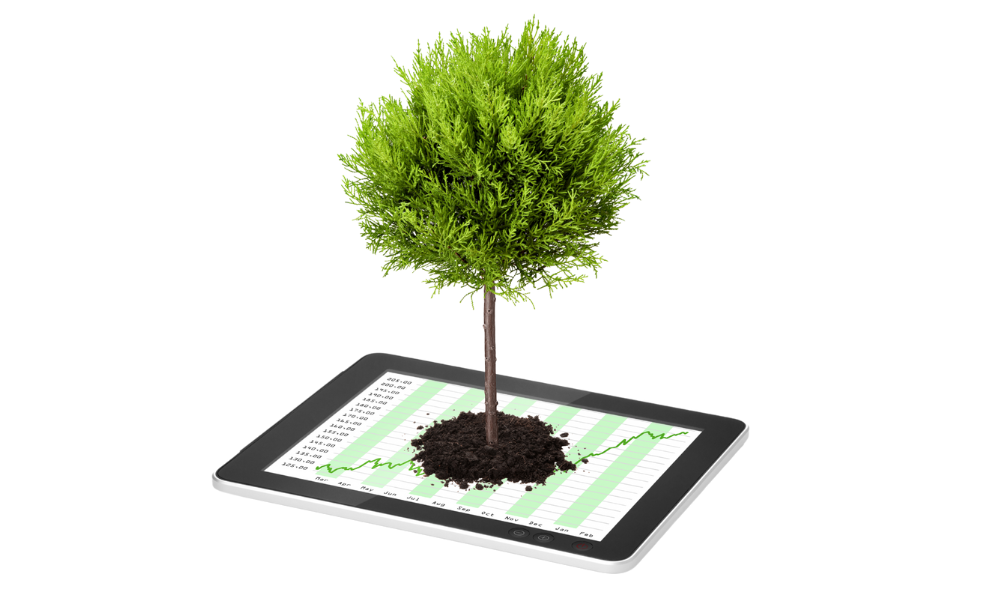 tree planted with in a mobile device, to indicate tokenization of plots of land, landowners will benefit from their efforts